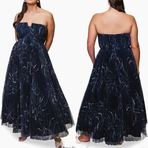 Hutch Blue Strapless A Line Corset Tulle Floral Corene Midi Dress Gown Sz 12